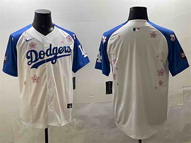 Men's Los Angeles Dodgers Blank White/Royal 2025 Tokyo Series Limited Stitched Baseball Jersey