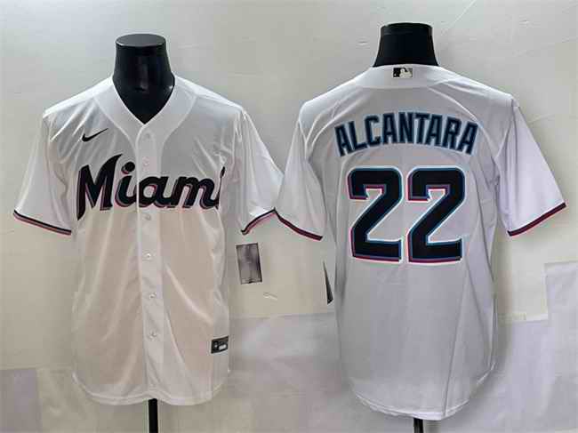 Men's Miami Marlins #22 Sandy Alcantara White Cool Base Stitched Jersey