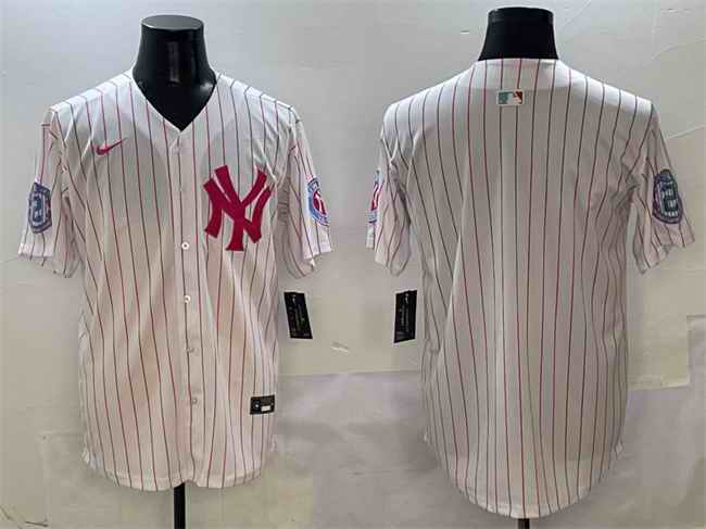 Men's New York Yankees Blank Pink With Patch Limited Stitched Baseball Jersey
