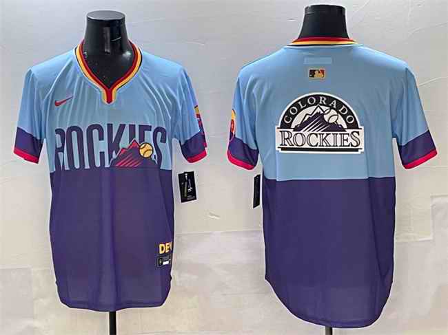 Men's Colorado Rockies Team Big Logo Purple/Light Blue 2025 City Connect Limited Stitched Baseball Jersey