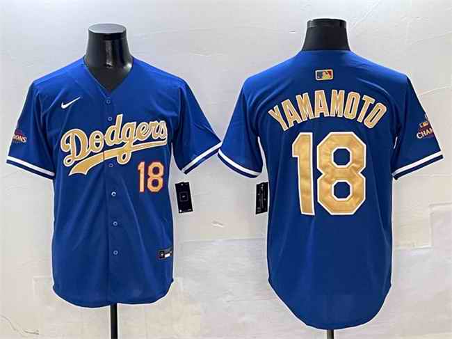 Men's Los Angeles Dodgers #18 Yoshinobu Yamamoto Royal 2025 Gold Collection Limited Stitched Baseball Jersey