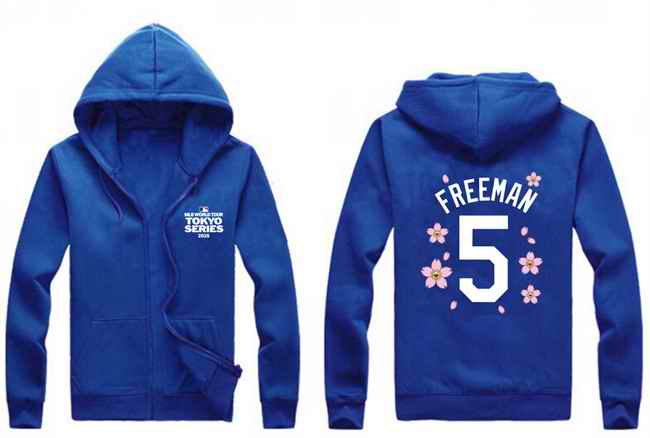 Men's Los Angeles Dodgers #5 Freddie Freeman Royal 2025 Tokyo Series Full-Zip Hoodie