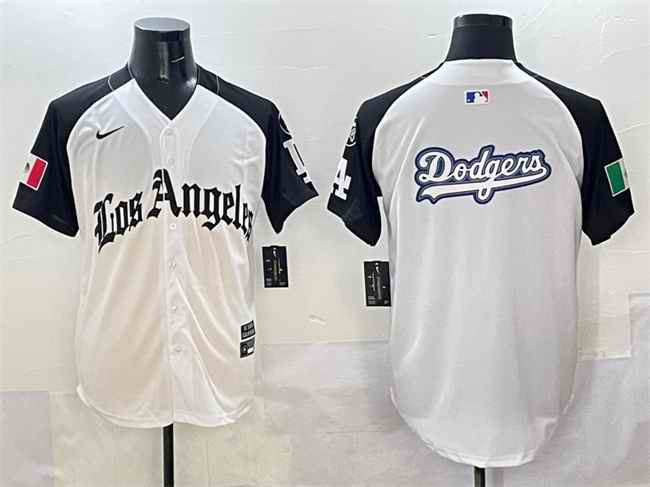 Men's Los Angeles Dodgers Team Big Logo White/Black Mexico 2025 LA Gothic Style With Fernando Patch Vapor Premier Limited Stitched Baseball Jersey