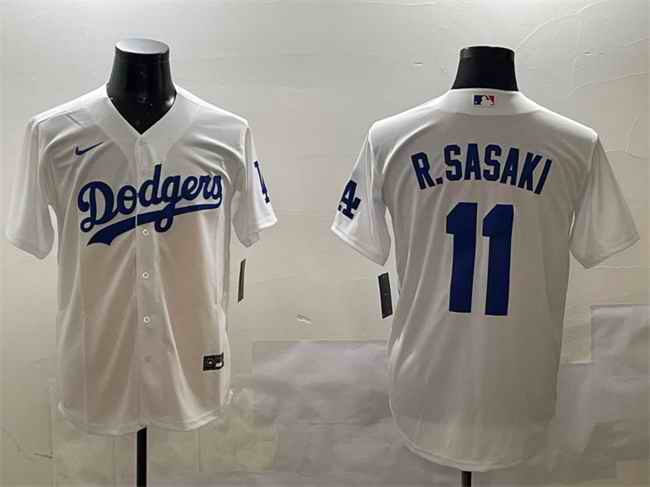 Men's Los Angeles Dodgers #11 Roki Sasaki White Cool Base Stitched Baseball Jersey