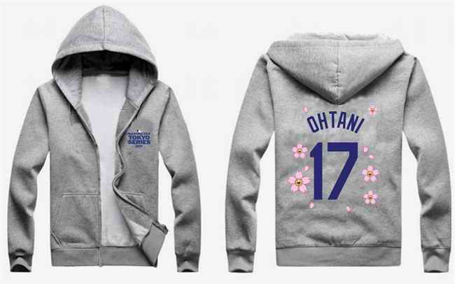 Men's Los Angeles Dodgers #17 Shohei Ohtani Gray 2025 Tokyo Series Full-Zip Hoodie