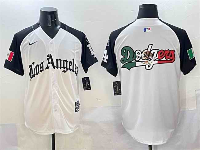 Men's Los Angeles Dodgers Team Big Logo White/Black Mexico 2025 LA Gothic Style With Fernando Patch Vapor Premier Limited Stitched Baseball Jersey