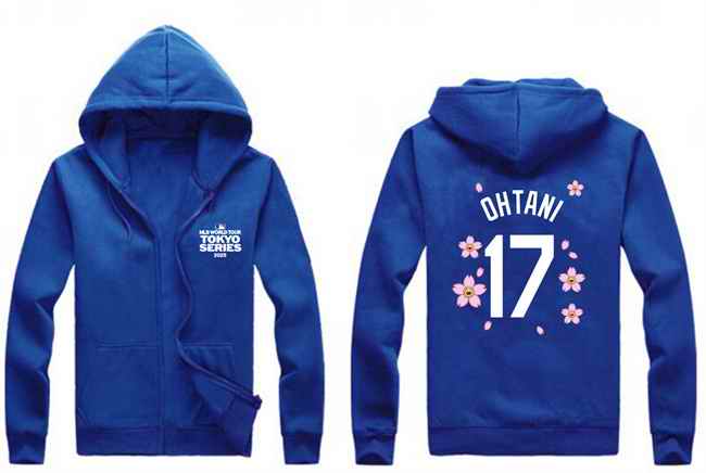 Men's Los Angeles Dodgers #17 Shohei Ohtani Royal 2025 Tokyo Series Full-Zip Hoodie