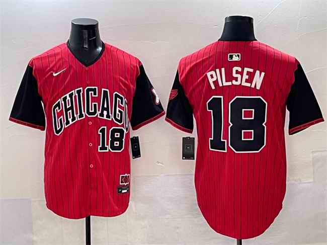 Men's Chicago White Sox #18 Pilsen Red/Black 2025 City Connect Limited Stitched Baseball Jersey