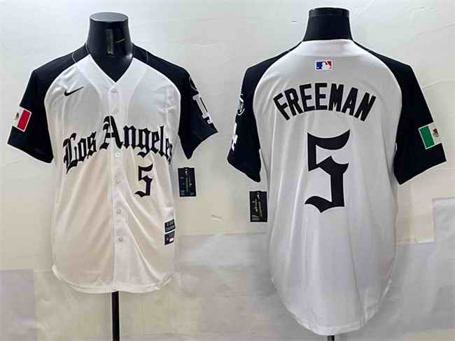 Men's Los Angeles Dodgers #5 Freddie Freeman White/Black Mexico 2025 LA Gothic Style With Fernando Patch Vapor Premier Limited Stitched Baseball Jersey