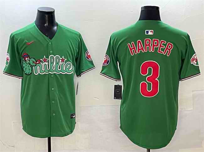 Men's Philadelphia Phillies #3 Bryce Harper Green Phanatic Limited Stitched Jersey