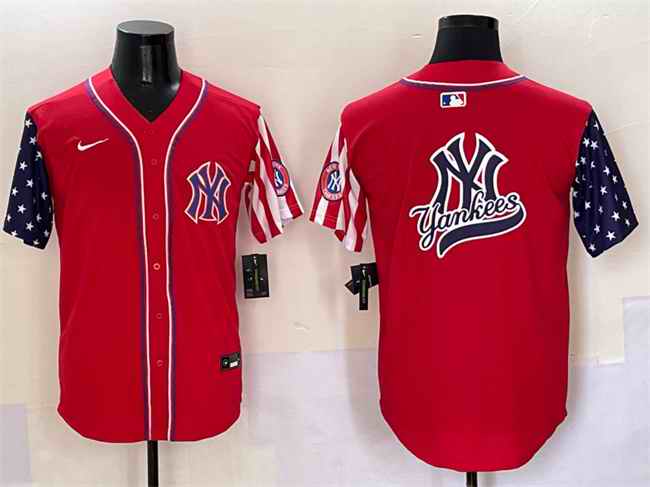 Men's New York Yankees Team Big Logo Red American Style Limited Stitched Baseball Jersey 002