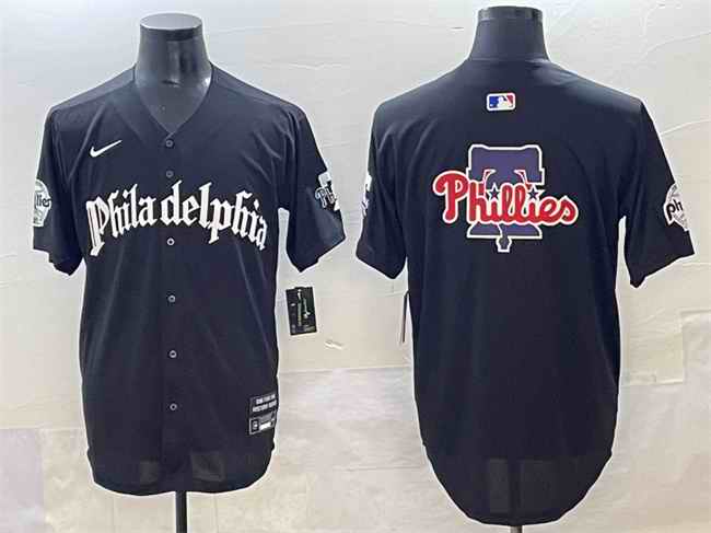 Men's Philadelphia Phillies Team Big Logo Black Gothic Vapor Limited Stitched Jersey
