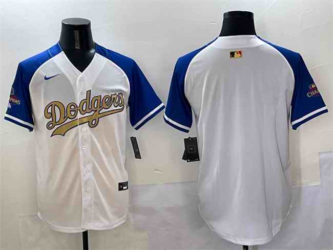 Men's Los Angeles Dodgers Blank White/Royal/Gold 2024 World Series Champions Vapor Limited Stitched Baseball Jersey