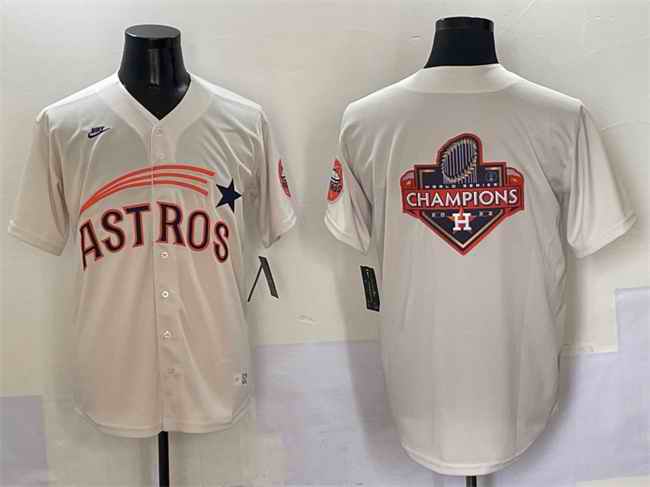 Men's Houston Astros Team Big Logo Cream Throwback Cooperstown Collection Limited Stitched Baseball Jersey 001