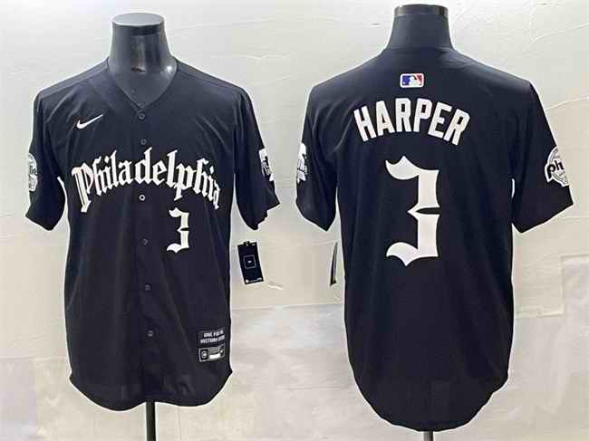 Men's Philadelphia Phillies #3 Bryce Harper Black Gothic Vapor Limited Stitched Jersey