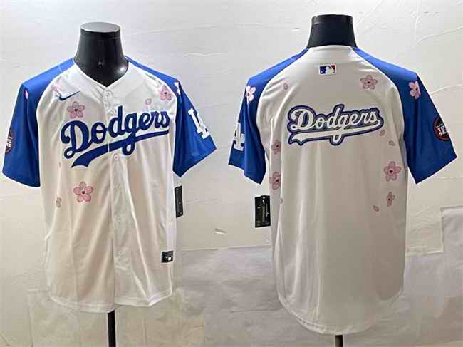Men's Los Angeles Dodgers Team Big Logo White/Royal 2025 Tokyo Series Limited Stitched Baseball Jersey 002