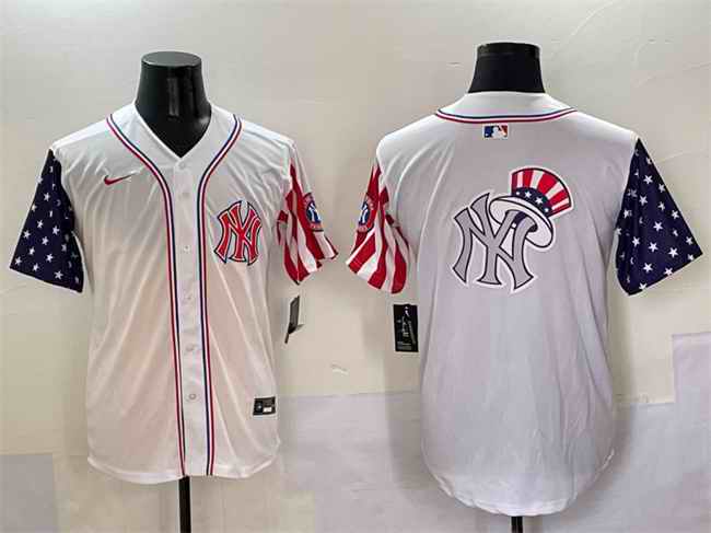 Men's New York Yankees Team Big Logo White American Style Limited Stitched Baseball Jersey 002