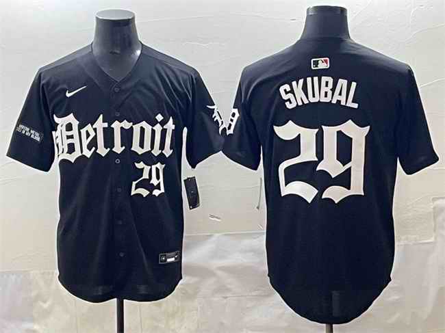Men's Detroit Tigers #29 Tarik Skubal Black 'Motor Gothic Edition' Vapor Premier Limited Stitched Baseball Jersey