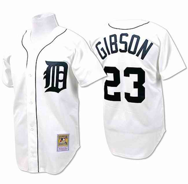 Men's Detroit Tigers #23 Kirk Gibson White Throwback Stitched Baseball Jersey