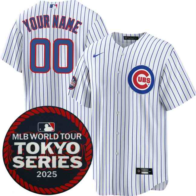 Men's Chicago Cubs Active Player Custom White 2025 World Tour: Tokyo Series Home Stitched Baseball Jersey
