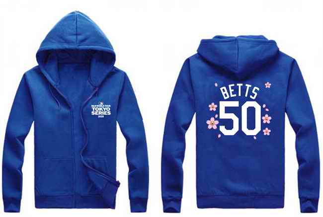 Men's Los Angeles Dodgers #50 Mookie Betts Royal 2025 Tokyo Series Full-Zip Hoodie