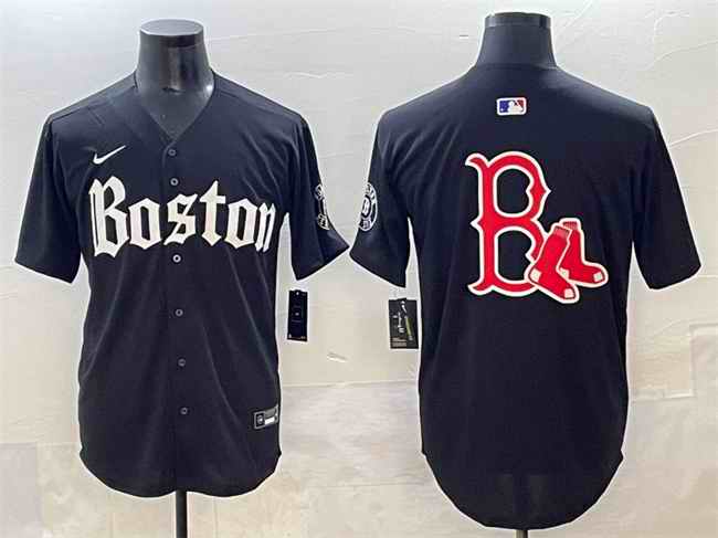Men's Boston Red Sox Team Big Logo Black Gothic Vapor Limited Stitched Baseball Jersey