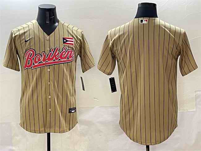 Men's Puerto Rico Baseball Blank Tan 2023 World Baseball Classic Stitched Jersey