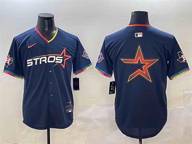 Men's Houston Astros Team Big Logo Navy 2025 City Connect With Texas Patch Limited Stitched Baseball Jersey 002