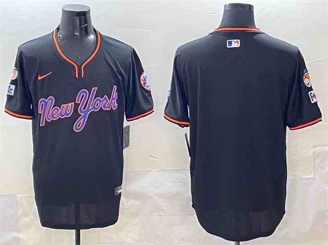 Men's New York Mets Blank Black 2025 Spring Training Stitched Baseball Jersey