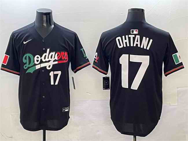 Men's Los Angeles Dodgers #17 Shohei Ohtani Black Mexico Flag Limited Stitched Baseball Jersey