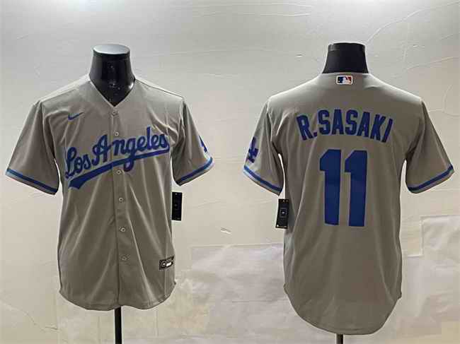 Men's Los Angeles Dodgers #11 Roki Sasaki Grey Cool Base Stitched Baseball Jersey