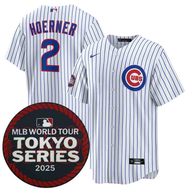 Men's Chicago Cubs #2 Nico Hoerner White 2025 World Tour: Tokyo Series Home Stitched Baseball Jersey