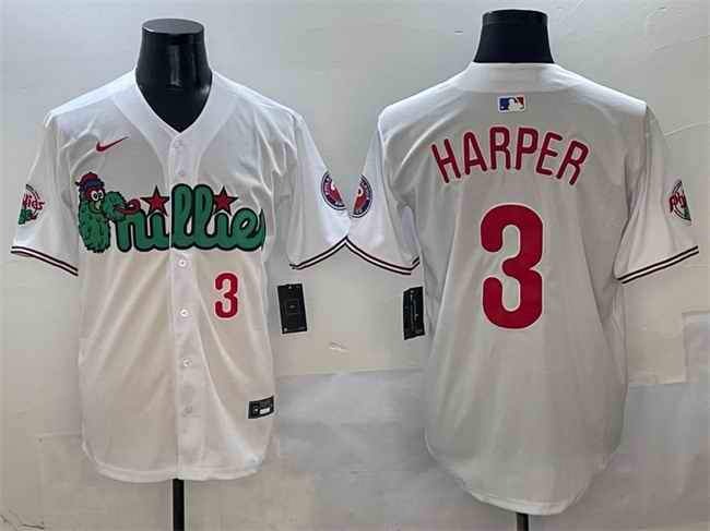 Men's Philadelphia Phillies #3 Bryce Harper White Phanatic Limited Stitched Jersey