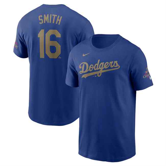Men's Los Angeles Dodgers #16 Will Smith Royal 2025 Gold Collection Name & Number T-Shirt
