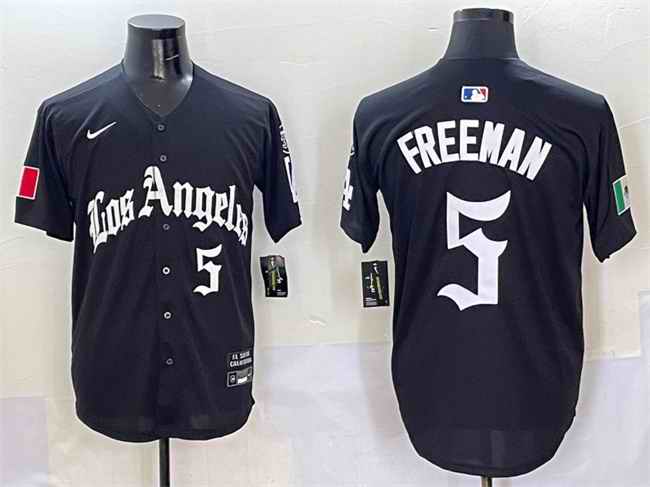 Men's Los Angeles Dodgers #5 Freddie Freeman Black Mexico 2025 LA Gothic Style With Fernando Patch Vapor Premier Limited Stitched Baseball Jersey