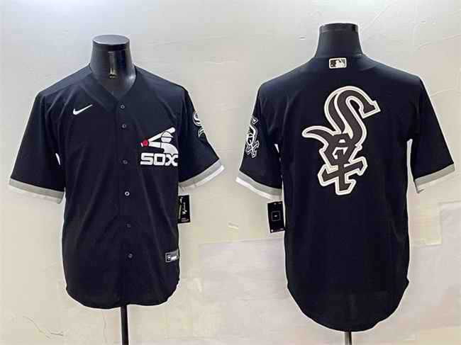 Men's Chicago White Sox Black Team Big Logo Cool Base Stitched Jersey