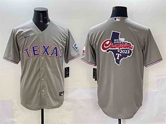 Men's Texas Rangers Team Big Logo Grey With Patch Cool Base Stitched Baseball Jersey