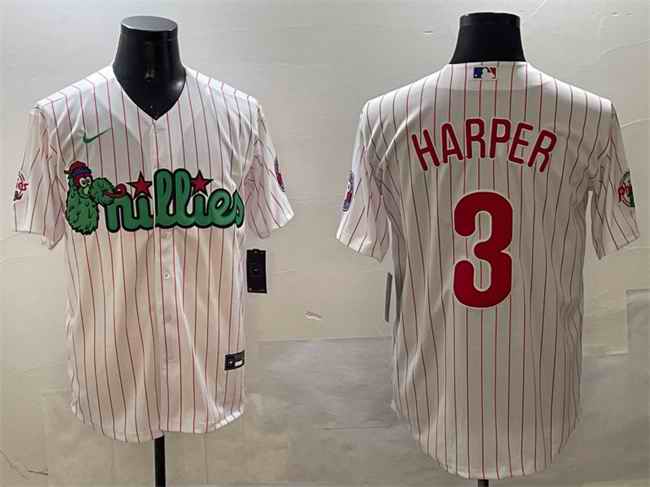 Men's Philadelphia Phillies #3 Bryce Harper White Phanatic Cool Base Stitched Jersey