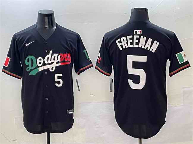 Men's Los Angeles Dodgers #5 Freddie Freeman Black Mexico Flag Limited Stitched Baseball Jersey