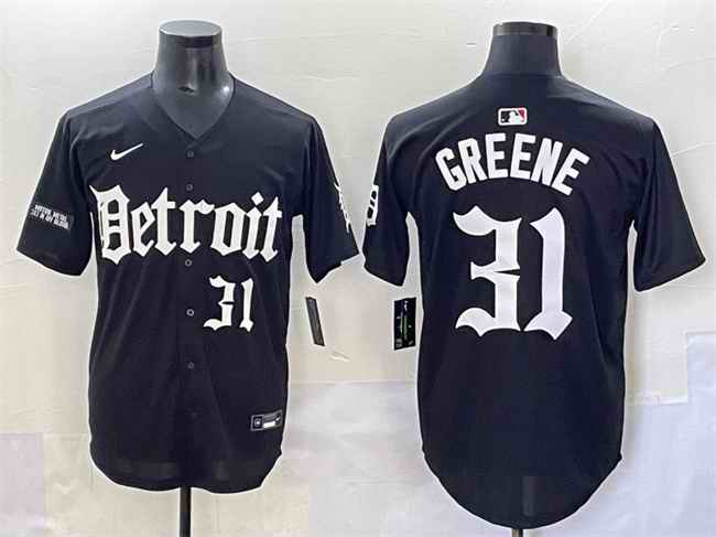 Men's Detroit Tigers #31 Riley Greene Black 'Motor Gothic Edition' Vapor Premier Limited Stitched Baseball Jersey