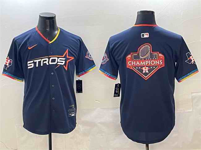 Men's Houston Astros Team Big Logo Navy 2025 City Connect With Texas Patch Limited Stitched Baseball Jersey 004