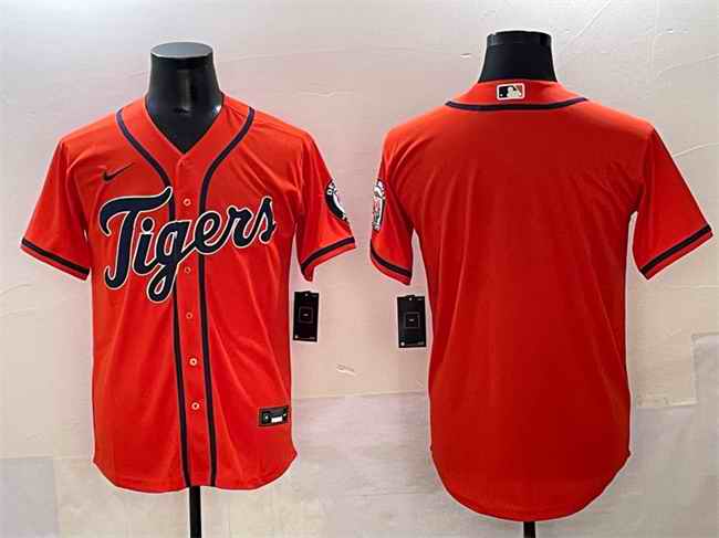 Men's Detroit Tigers Blank Orange With Patch Cool Base Stitched Baseball Jersey