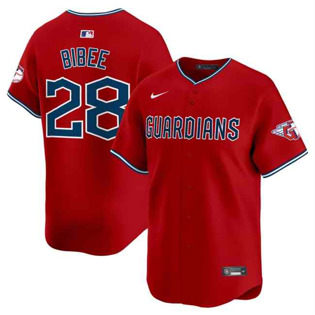 Men's Cleveland Guardians #28 Tanner Bibee Red Alternate Limited Stitched Baseball Jersey