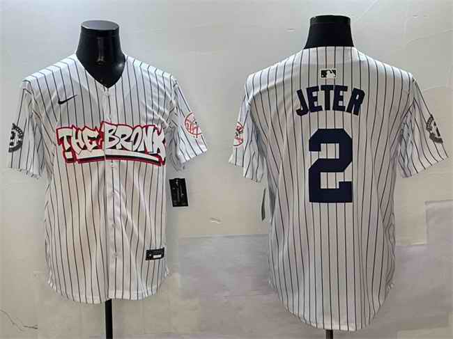 Men's New York Yankees #2 Derek Jeter White Bronx Graffiti Vapor Limited Stitched Baseball Jersey