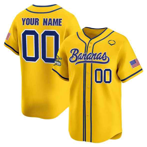 Youth Savannah Bananas Active Player Custom Yellow Vapor Limited Stitched Baseball Jersey