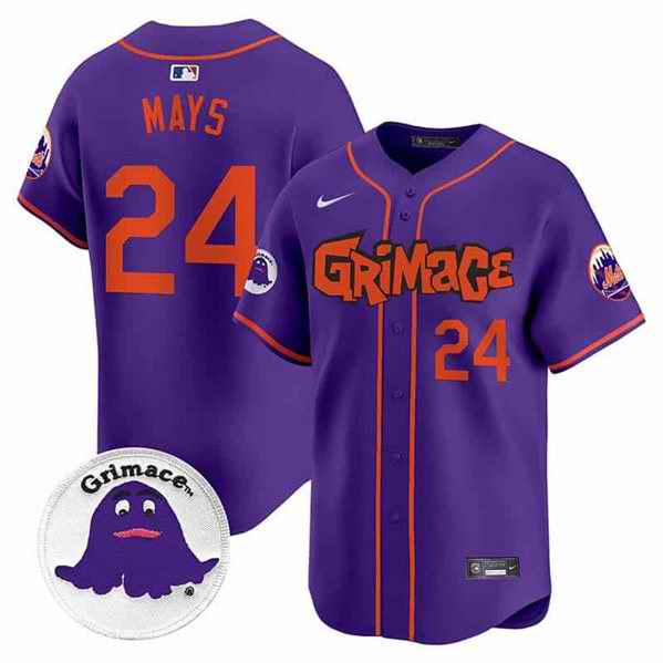 Men's New York Mets #24 Willie Mays Purple Grimace V2 Vapor Limited Stitched Baseball Jersey