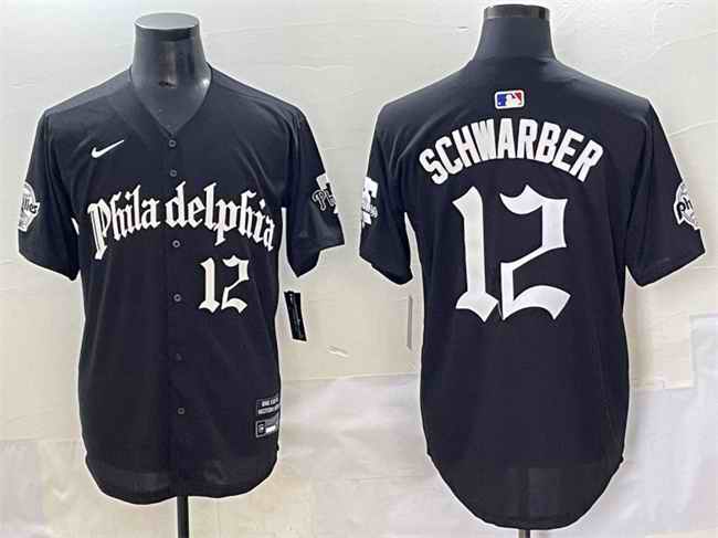 Men's Philadelphia Phillies #12 Kyle Schwarber Black Gothic Vapor Limited Stitched Jersey