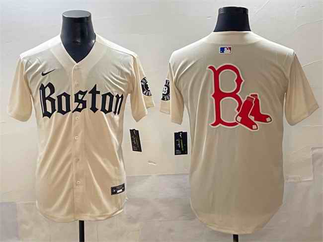 Men's Boston Red Sox Team Big Logo Cream Gothic Vapor Limited Stitched Baseball Jersey