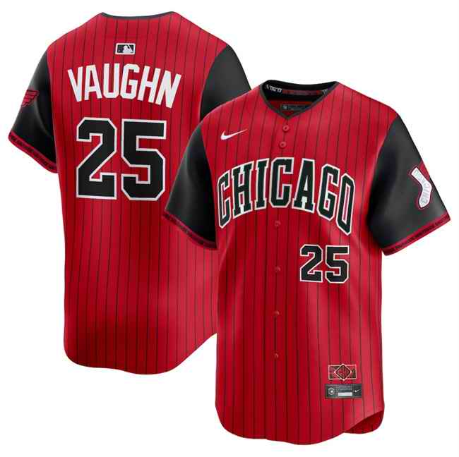 Men's Chicago White Sox #25 Andrew Vaughn Red/Black 2025 City Connect Limited Stitched Baseball Jersey