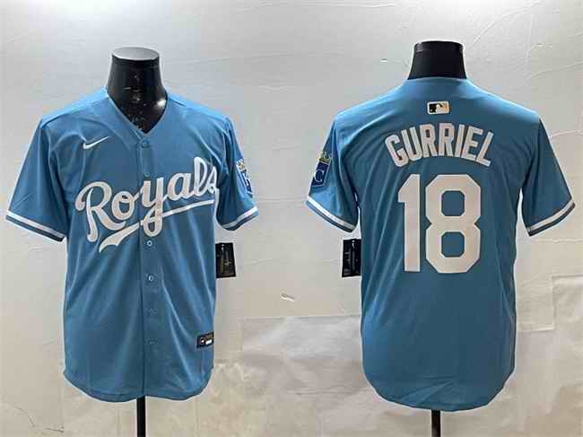 Men's Kansas City Royals #18 Yuli Gurriel Blue Cool Base Stitched Baseball Jersey